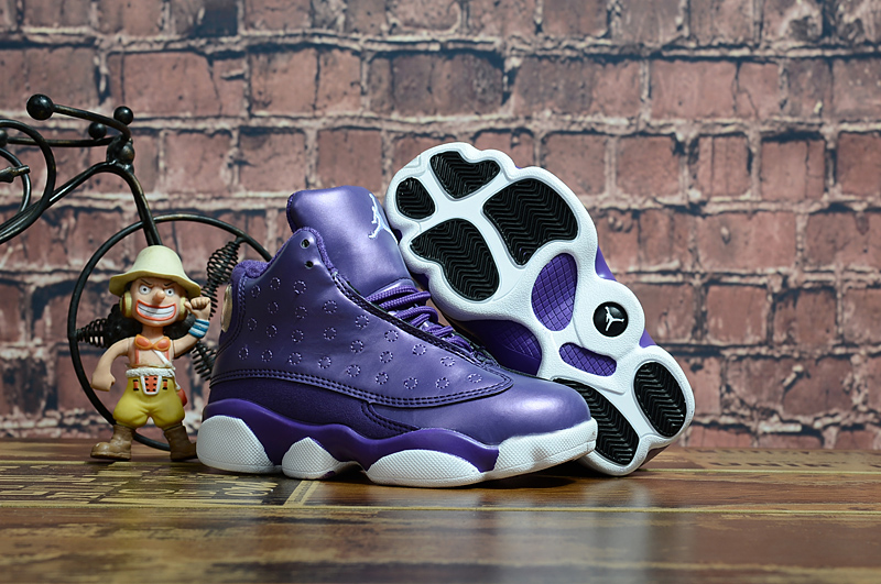 2018 New Kids Air Jordan 13 Purple White Shoes